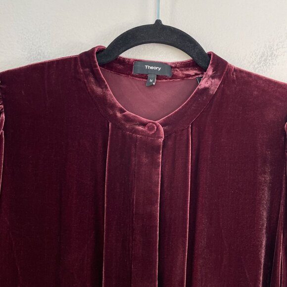 Theory Womens Medium Burgundy Tux Tunic Luxe Velvet Long Sleeve Top Shirt - Picture 11 of 12